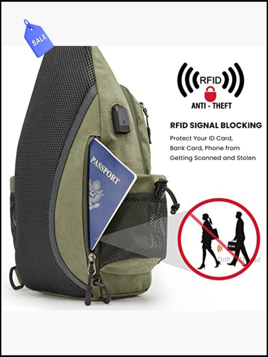 Canvas Sling Bag Crossbody Backpack with USB Port RFID Hiking Daypack Chest Bag main image 7